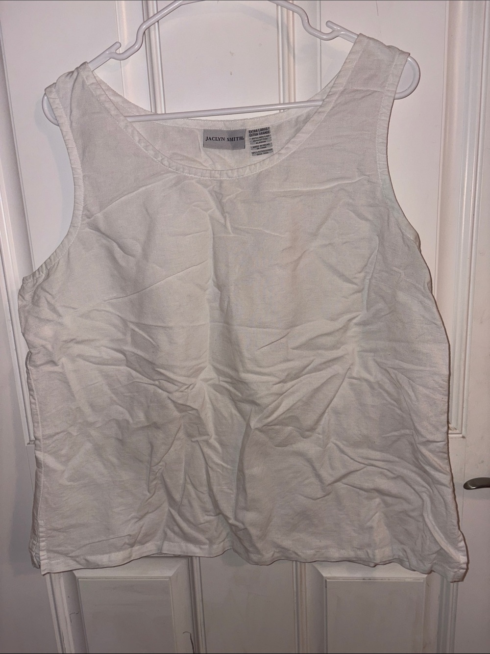 Jaclyn Smith Cream Scoop Neck Linen-Blend Tank
